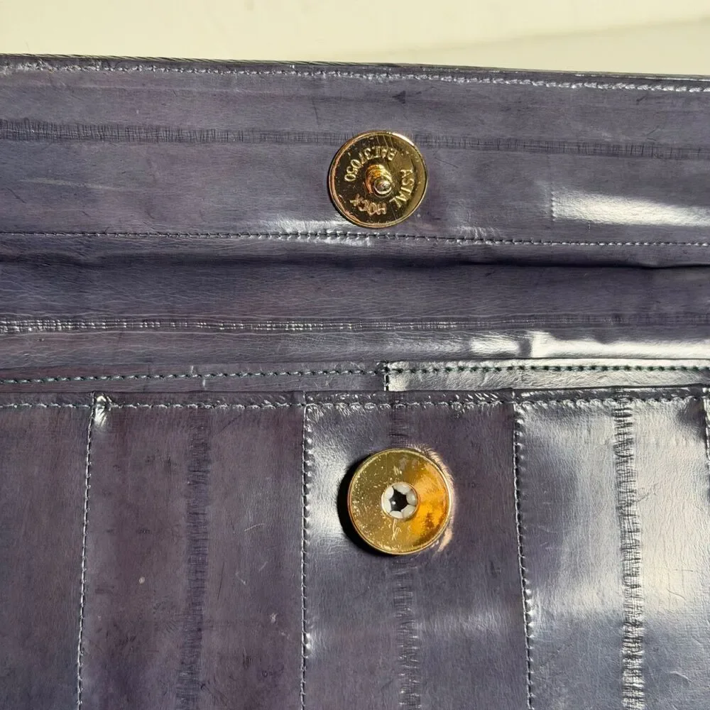 Vintage Blue Eel Skin Wallet Trifold Snap Zip Korea